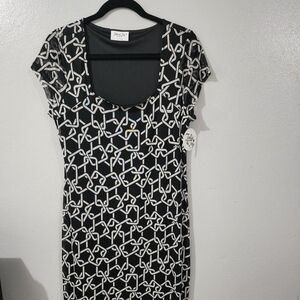 Jolie & Joy Black and White Chain Pattern Mesh Midi Dress Size XL